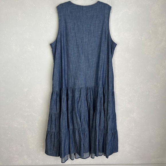 Wayward Fancies Eshakti size 3X maxi dress tier cotton chambray blue sleeveless - Picture 6 of 13